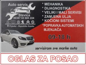 Oglas za posao: Auto servis “Stevica” Prijedor traži automehaničara