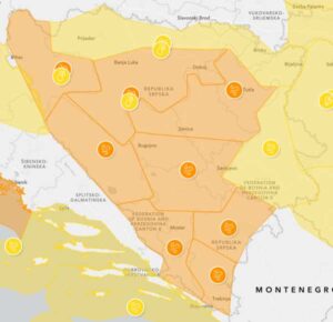 Utorak – 16. april: Žuti meteoalarm za područje Prijedora zbog vjetra i kiše